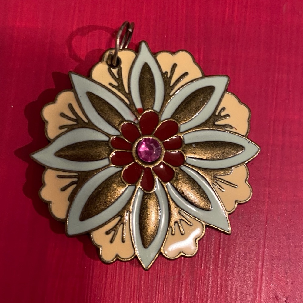 Floral Pendant with Pink Gem